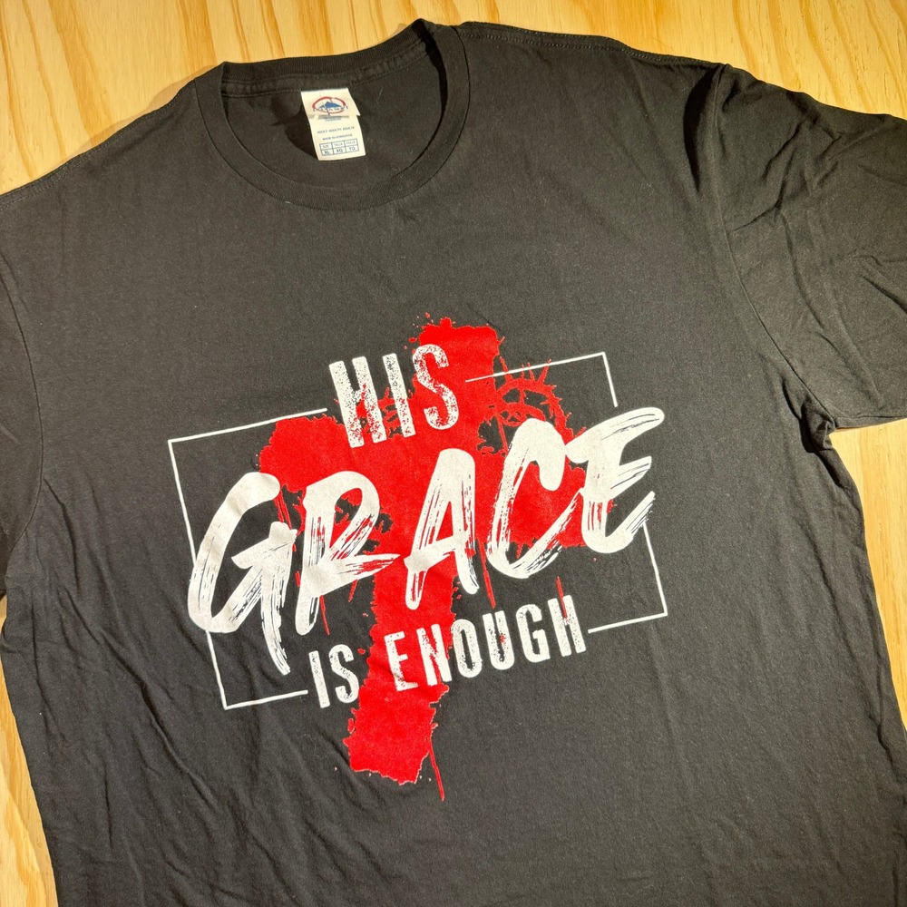 Delta Soft His Grace Is Enough Christian Graphic T-Shirt Black Men's Size XL